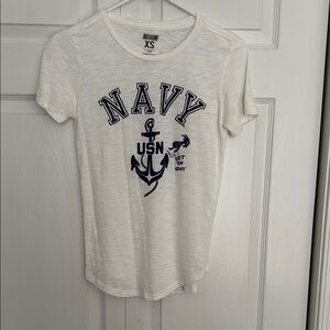 White Navy Graphic burnout tee